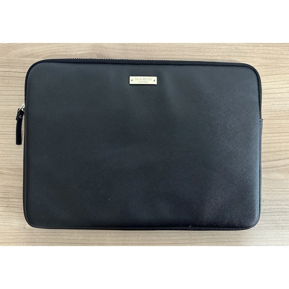 Kate Spade Laptop Sleeve 12 Inch Black Saffiano Leather Pink Lining Case